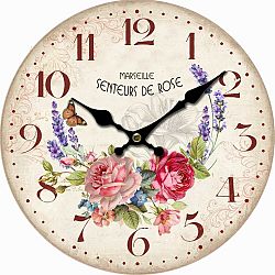 Drevené nástenné hodiny Marseille flowers, pr. 34 cm