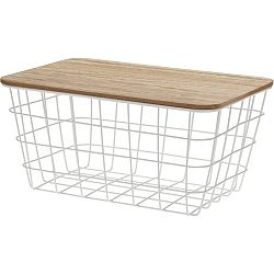 Kovový košík s dreveným vekom Lot, 31 x 22 x 16 cm