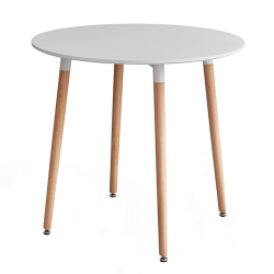 Jedálenský stôl, biela/buk, priemer 80 cm, ELCAN