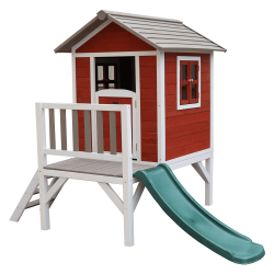 Drevený záhradný domček pre deti so šmykľavkou, červená/sivá/biela, MAILEN