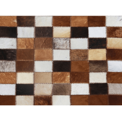 Luxusný kožený koberec, hnedá/čierna/biela, patchwork, 144x200, KOŽA TYP 3