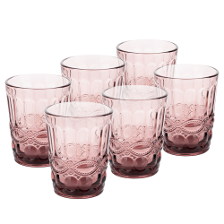 Vintage sklené poháre na vodu, 6ks, 240ml, ružová, FREGATA TYP 2