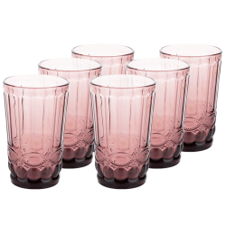 Vintage sklené poháre na vodu, 6ks, 350ml, ružová, FREGATA TYP 1